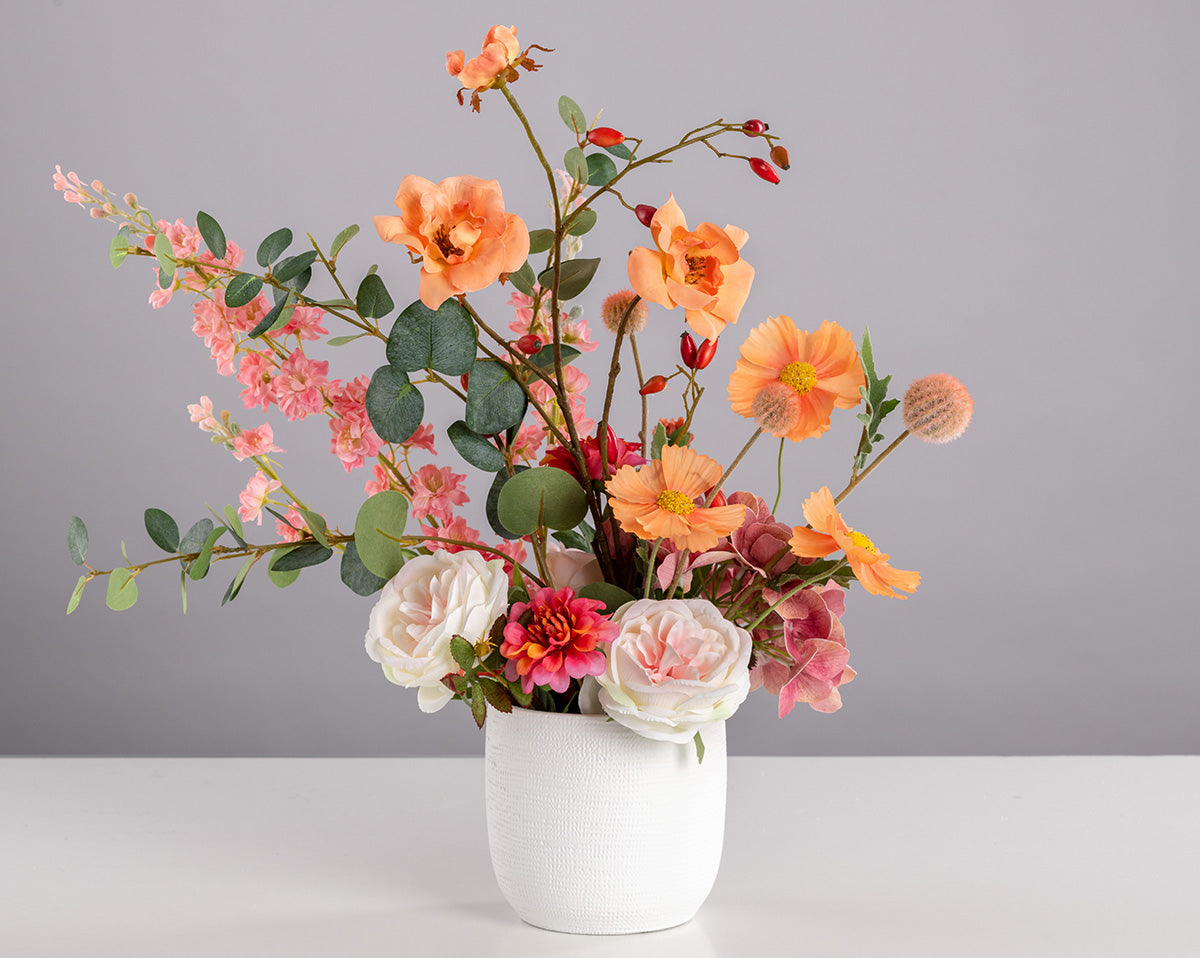 Pflanzenglanz® Premium künstliches Blumenarrangement / Gesteck "Aventurin" - inklusive hochwertigem Gefäß